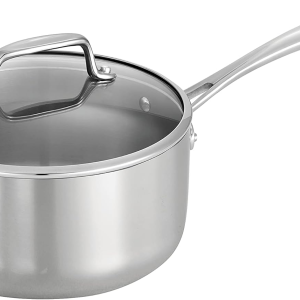 Tri-Ply Clad Stainless Steel 3-Quart Sauce Pan with Glass Lid, Induction-Ready, Dishwasher-Safe, Nsf-Certified