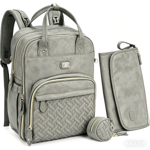 Leather Diaper Bag Backpack with Portable Changing Pad, Pacifier Case and Stroller Straps, Large Unisex Baby Bags for Boys Girls, Multipurpose Travel Back Pack for Moms Dads, Misty Gray