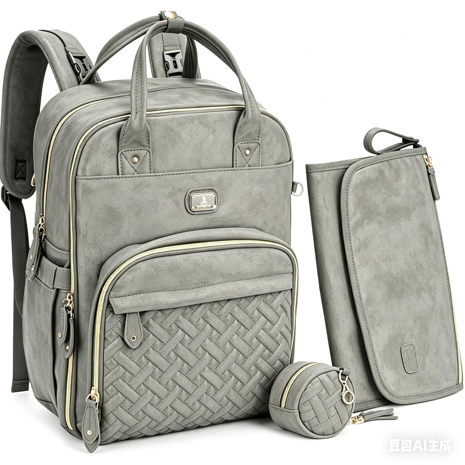 Leather Diaper Bag Backpack with Portable Changing Pad, Pacifier Case and Stroller Straps, Large Unisex Baby Bags for Boys Girls, Multipurpose Travel Back Pack for Moms Dads, Misty Gray