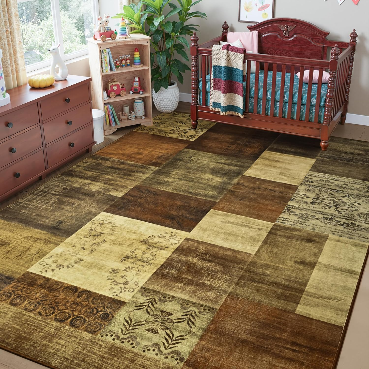 9X12 Area Rugs for Living Room, Washable Large Geometric Brown Bedroom Rug, Modern Patchwork Carpet Indoor Non Slip Throw Rug for Dining Room Office Home Decor - Image 8