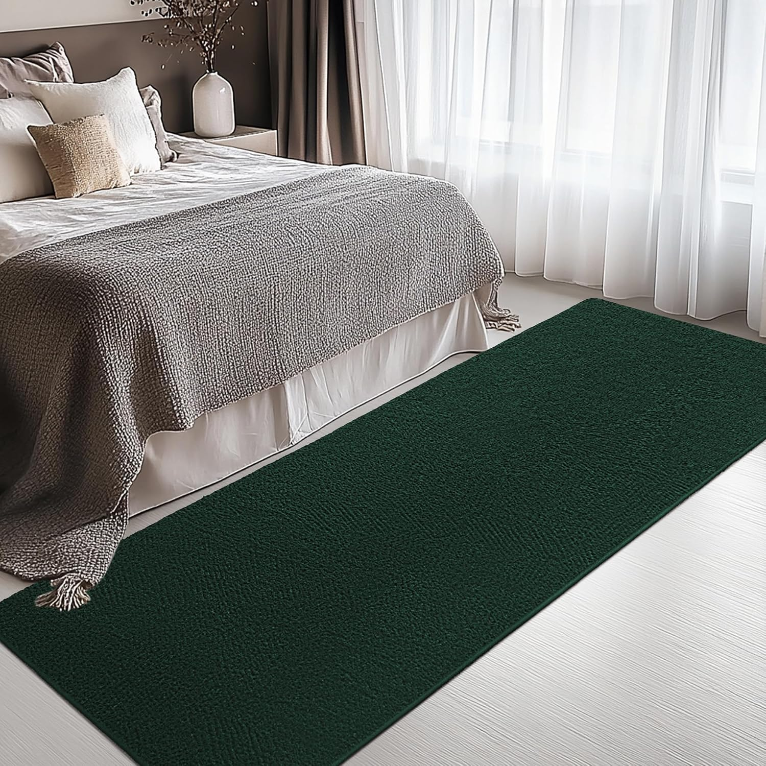 Large Modern Runner Rugs for Living Room Bedroom, 2X8 Feet Dark Green Ultra Soft Thickened Memory-Foam Indoor Rug, Comfy Aesthetic Solid Minimalist Carpets for Girls Boys Nursery Dorm Home Decor - Image 4