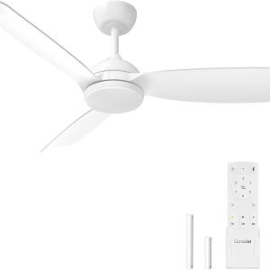 44 Inch Low Profile Ceiling Fans with Light and Remote, Modern Ceiling Fan, Downrod Mount, Reversible Quiet DC Motor, 6 Speed, 3 Color & Dimmable, White Ceiling Fan for Indoor Outdoor