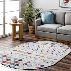 Oval 3X5 Moroccan Blythe Area Rug, Multicolor, Faded Bohemian Design, Stain Resistant, for Bedroom, Dining Room, Living Room, Hallway, Office, Kitchen, Entryway