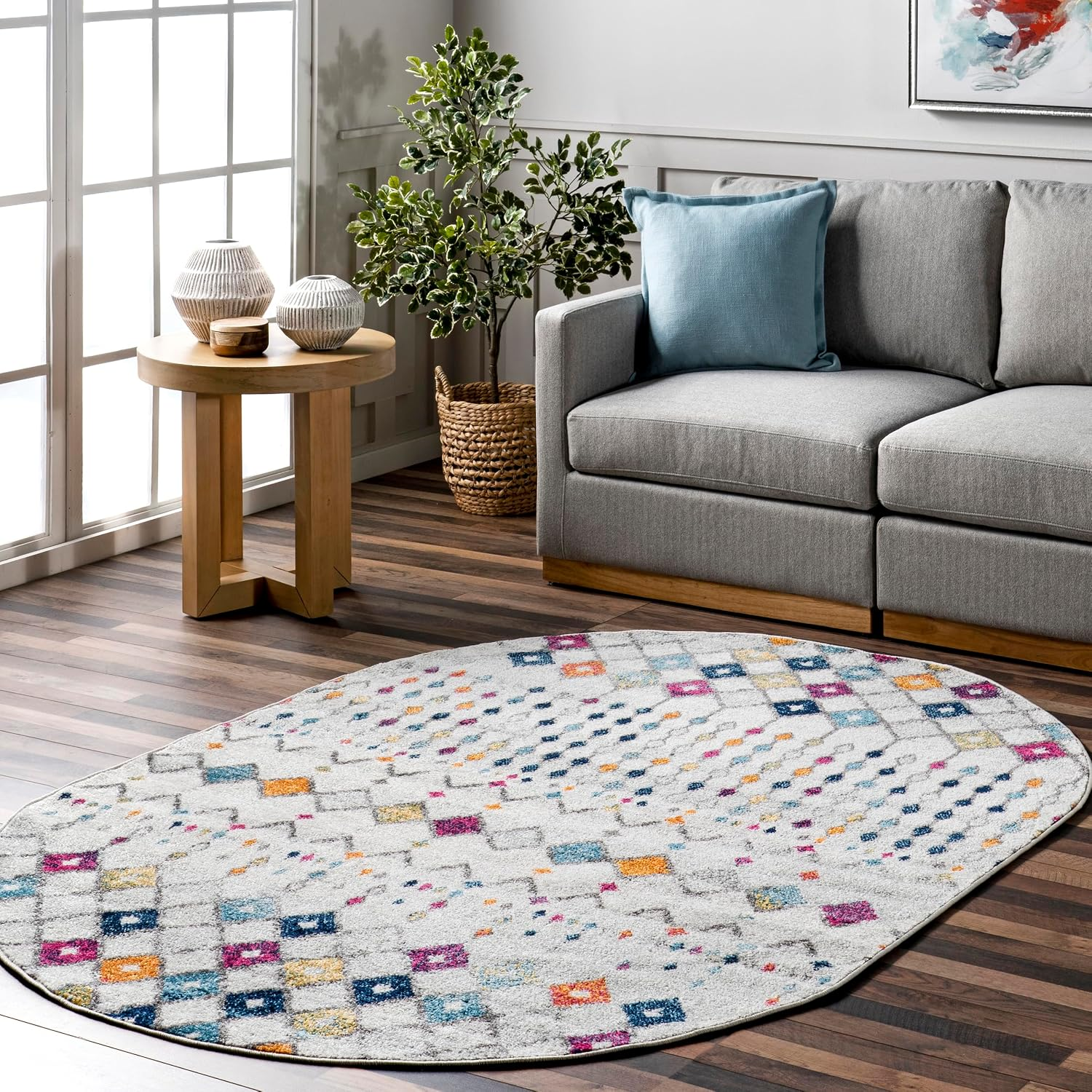 Oval 3X5 Moroccan Blythe Area Rug, Multicolor, Faded Bohemian Design, Stain Resistant, for Bedroom, Dining Room, Living Room, Hallway, Office, Kitchen, Entryway
