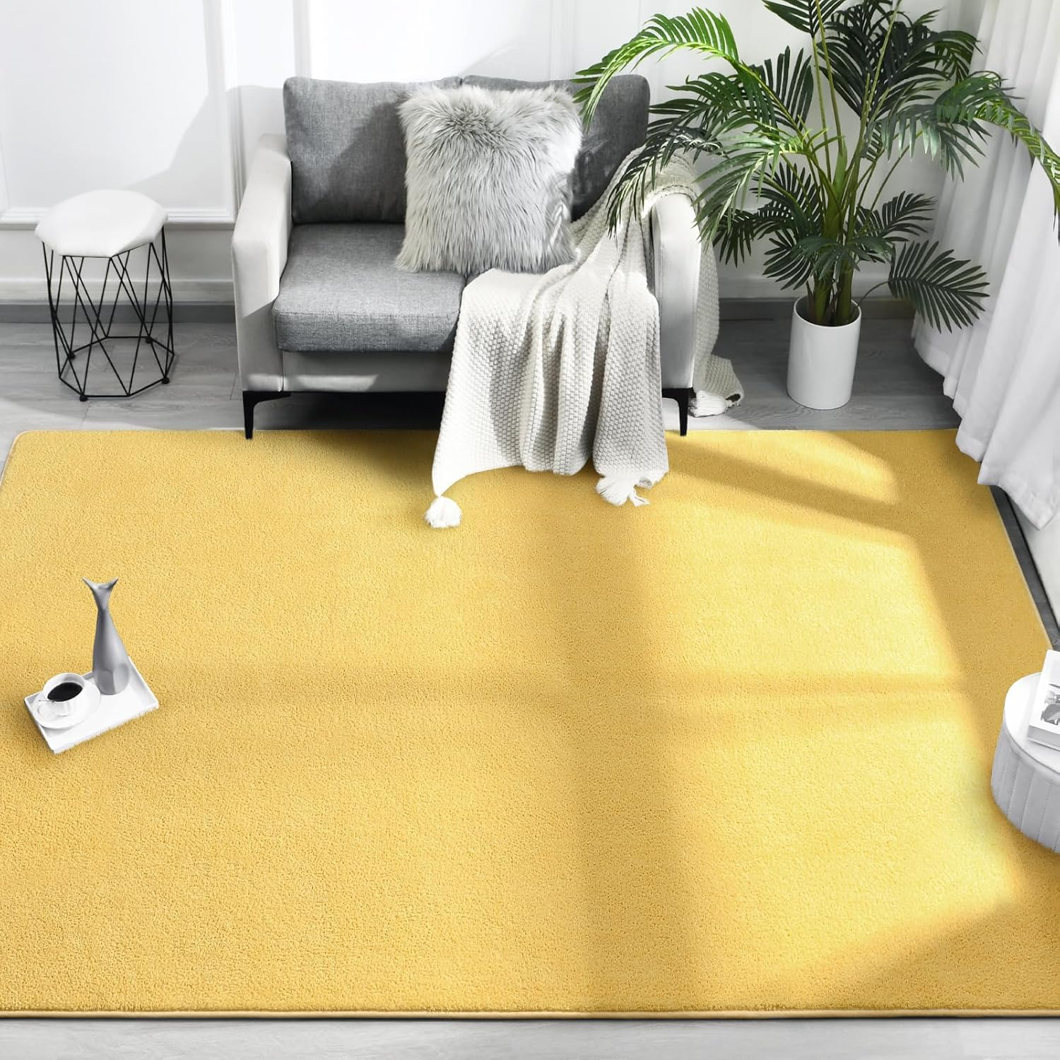 Area Rugs for Bedroom Living Room, 6X9 Yellow Super Soft Comfy Thickened Memory-Foam Indoor Carpets, Modern Aesthetic Minimalist Carpet for Boys Girls Adults Apartment Nursery Home Décor - Image 2