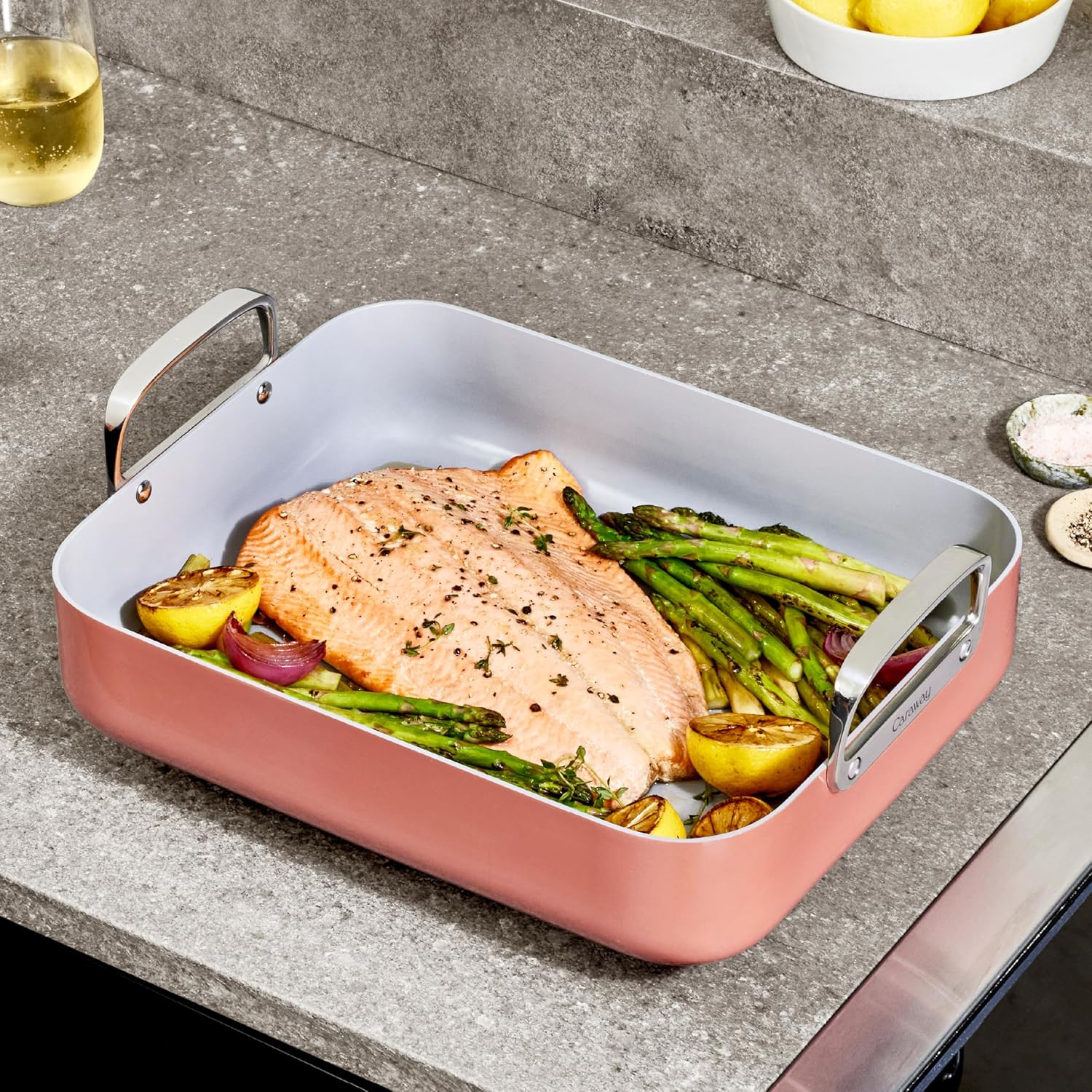 Caraway Roasting Pan - 16X13” Roasting Pan with Rack - Non-Stick Ceramic Coated - Non Toxic, PTFE & PFOA Free - Oven Safe & Compatible with All Stovetops - Navy - Image 6