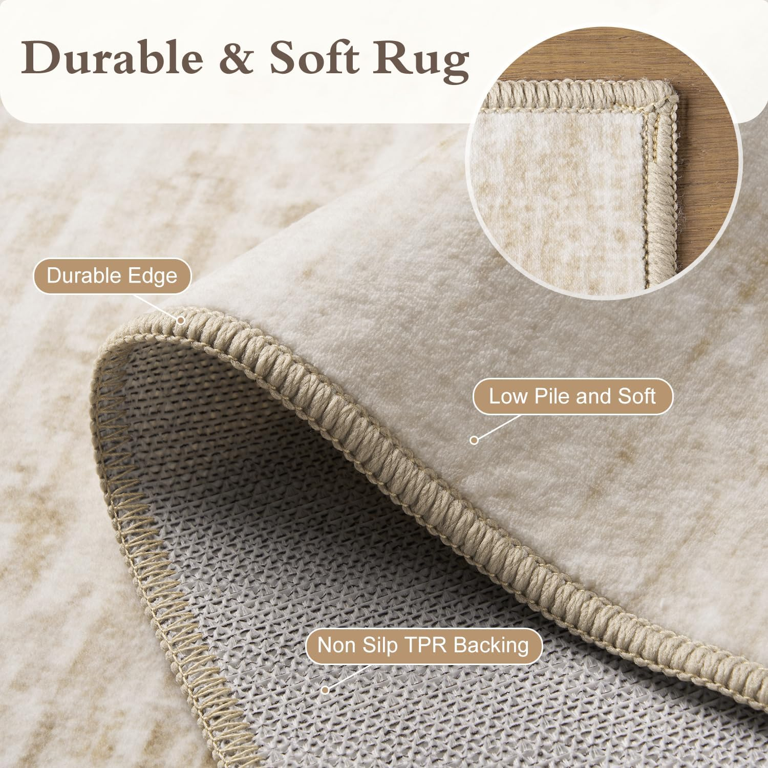 5X7 Area Rugs for Living Room Non Slip Machine Washable Rug Distressed Abstract Soft Indoor Carpet Neutral Boho Rug for Bedroom Dining Room Playroom Office, Beige - Image 6