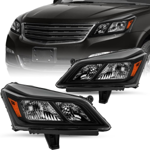 Fits for 2013-2017 Chevy Traverse Headlight Assembly OE Style Halogen Factory Front Light Pair Set Black Housing