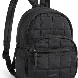 College Laptop Backpack, Travel Backpack for Women, Quilted Casual Daypack, Water-Resistant Bookbag, Mini-9.7 Inch, Classic Black