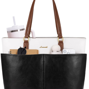 Work Tote Bags for Women, Vintage Leather 15.6 Inch Laptop Bag with Large Cup Holder, Teacher Nurse Medical Professional Computer Bag, Office Briefcase Handbag Gift