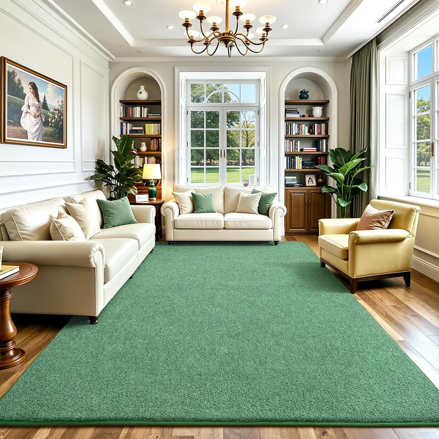 Living Room Rugs 6X9, Soft Modern Large Area Rug for Bedroom Washable Memory Foam Indoor Big Carpet Low Pile Minimalist Non Slip Rug for Classroom Dorm Kids Room Home Decor Green and White - Image 9