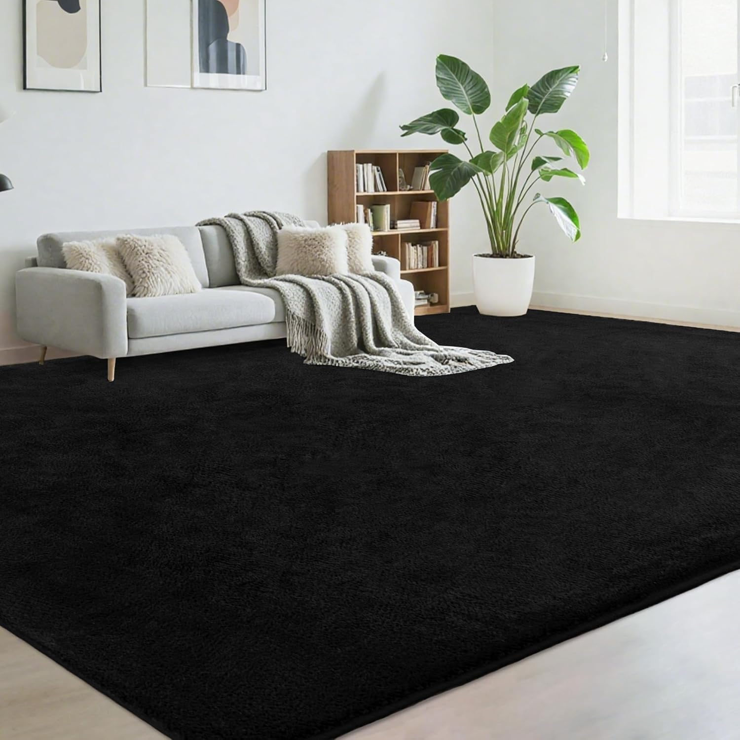 Large Modern Area Rugs for Living Room Bedroom, 9X12 Feet Black Ultra Soft Thickened Memory-Foam Indoor Rug, Comfy Aesthetic Solid Minimalist Carpets for Girls Boys Nursery Dorm Home Decor - Image 9
