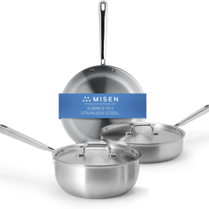 5-Ply Stainless Steel Cookware Set - Versatile, Dishwasher Safe - 5-Piece Set - 10" Skillet, 3 QT Saute Pan + Lid, 3 QT Saucier + Lid