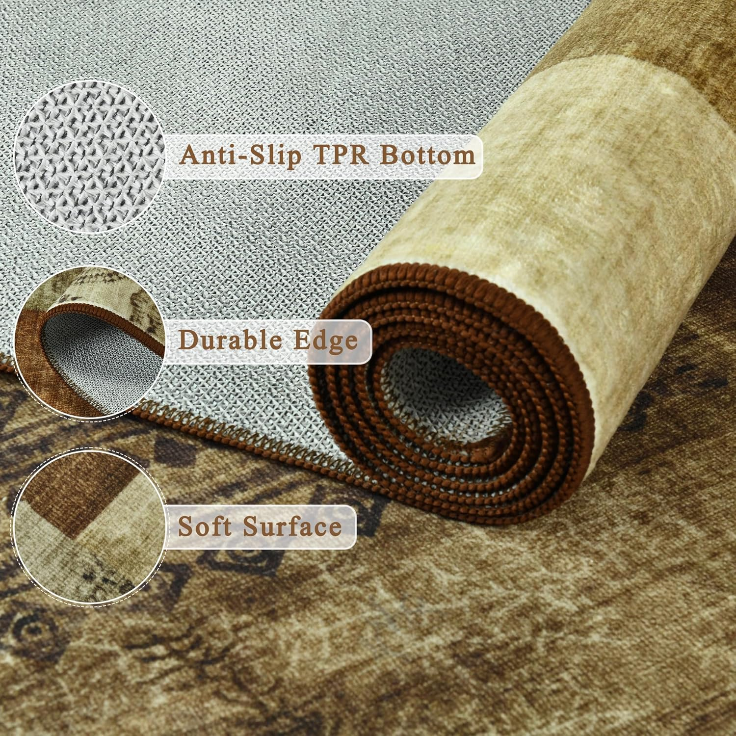 Modern Runner Rug for Living Room, 2X6 Washable Rugs for Bedroom Hallway, Geometric Patchwork Runner Rug Non-Slip Indoor Throw Carpet for Entryway Kitchen Office Home Decor, Brown - Image 7