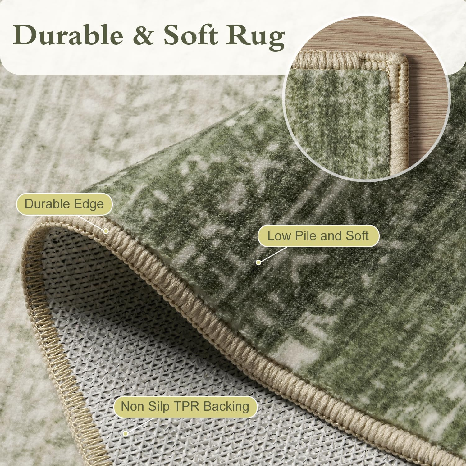8X10 Area Rugs for Living Room Non Slip Machine Washable Rug Distressed Abstract Soft Indoor Carpet Neutral Boho Rug for Bedroom Dining Room Playroom Office, Green - Image 5