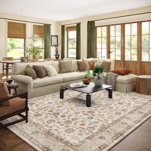 Washable Area Rugs for Living Room: 8X10 Bedroom Rug Boho Vintage Area Rug Stain Resistant Non Slip Low Pile Lightweight Soft Carpets for Dining Room Kitchen Nursery Kids Room Playroom Home Office