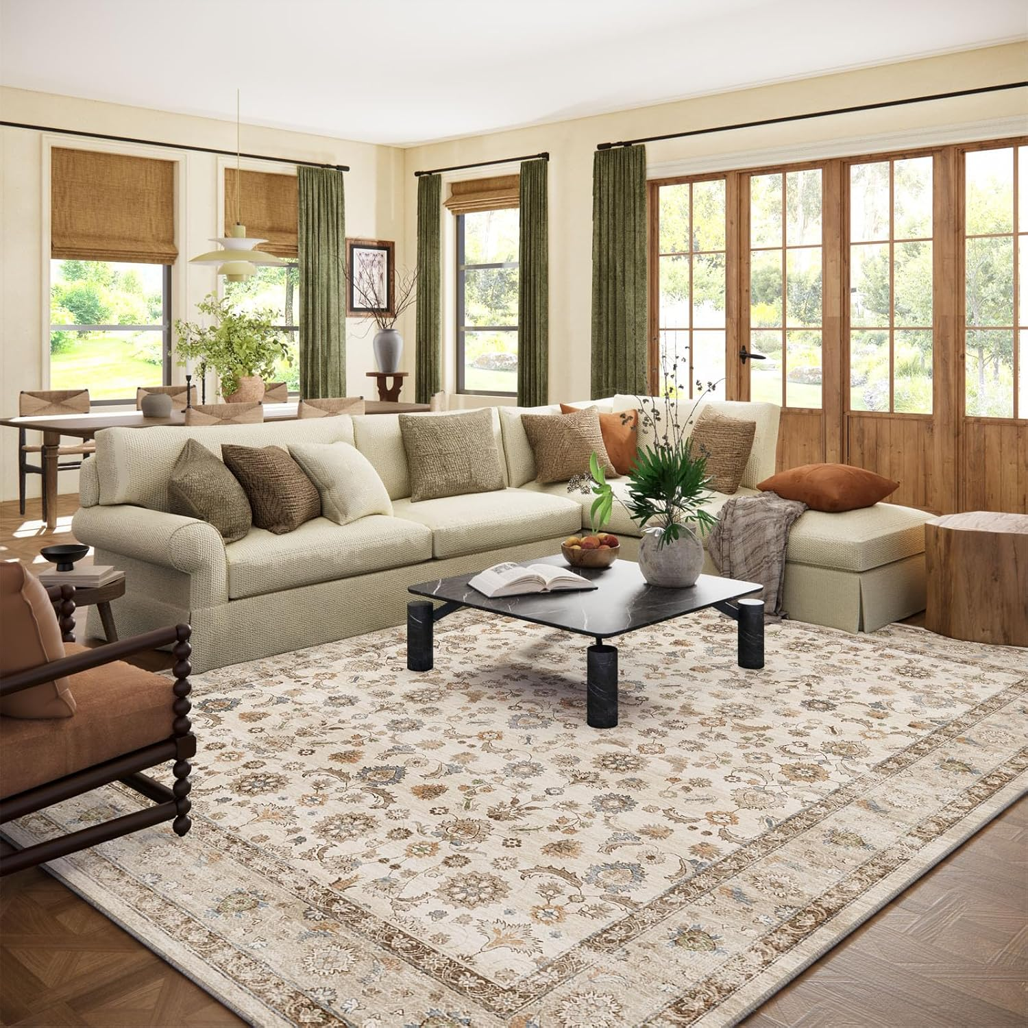 Washable Area Rugs for Living Room: 8X10 Bedroom Rug Boho Vintage Area Rug Stain Resistant Non Slip Low Pile Lightweight Soft Carpets for Dining Room Kitchen Nursery Kids Room Playroom Home Office