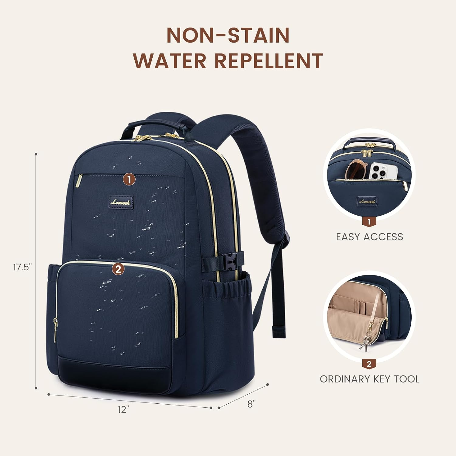 Laptop Backpack for Women with Pouch Pocket for Large Capacity Cup,15.6 Inch Laptop Computer Bag Travel Backpack Purse,Waterproof Work Business Backpack College Teacher Bags,Dark Blue - Image 5