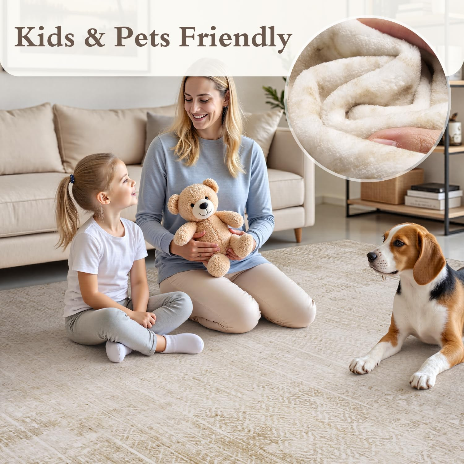 5X7 Area Rugs for Living Room Non Slip Machine Washable Rug Distressed Abstract Soft Indoor Carpet Neutral Boho Rug for Bedroom Dining Room Playroom Office, Beige - Image 5