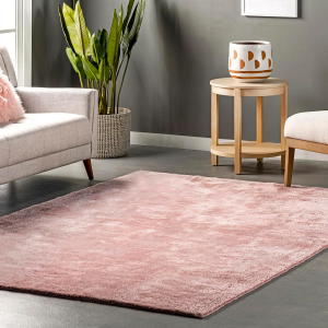 6' Square Cozy Plush Area Rug, Machine Washable, Non-Slip, Soft Fluffy Shag Carpet for Living Room Bedroom Kids Room Nursery Home Decor, Loni Pink