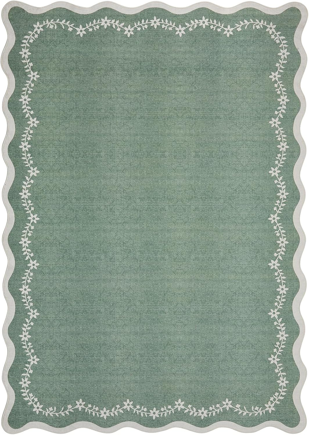 4X6 Green Scalloped Washable Area Rug for Nursery Room, Solid Floral Soft Bedroom Rug Non Slip Low Pile Small Carpet Stain Resistant Throw Rug for Dorm Kids Room Office Dining Room - Image 4