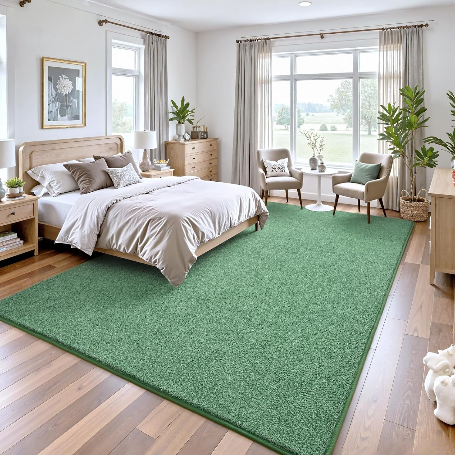 Living Room Rugs 6X9, Soft Modern Large Area Rug for Bedroom Washable Memory Foam Indoor Big Carpet Low Pile Minimalist Non Slip Rug for Classroom Dorm Kids Room Home Decor Green and White - Image 5