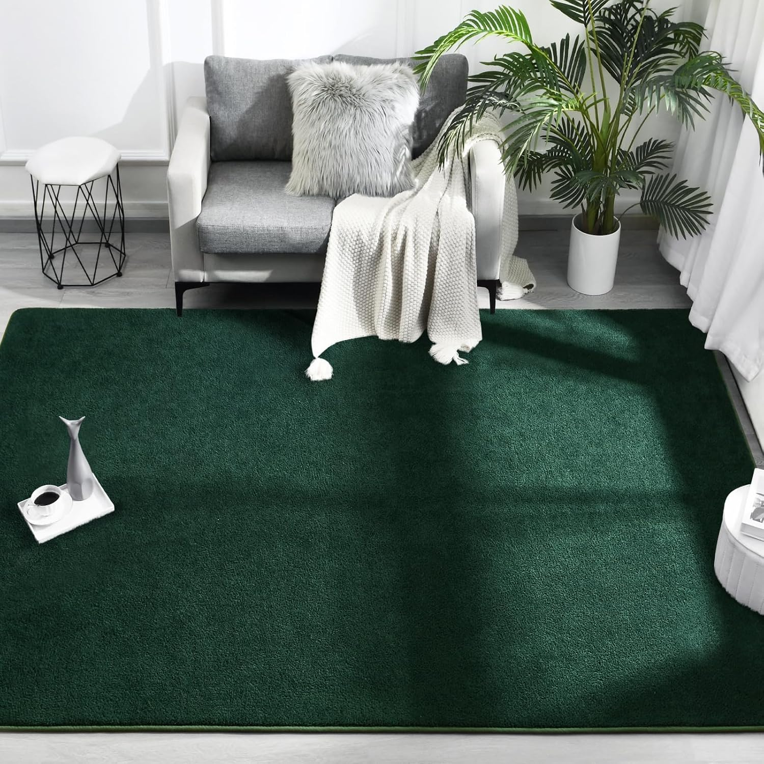 Area Rugs for Bedroom Living Room, 7X10 Dark Green Super Soft Comfy Thickened Memory-Foam Indoor Carpets, Modern Aesthetic Minimalist Carpet for Boys Girls Adults Apartment Nursery Home Décor - Image 2
