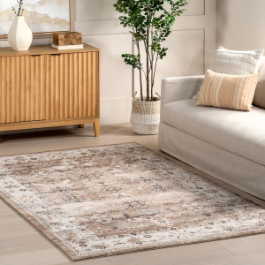 Tansy Medallion 4X6 Machine Washable Area Rug for Living Room Bedroom Dining Room Kitchen, Beige/Off White