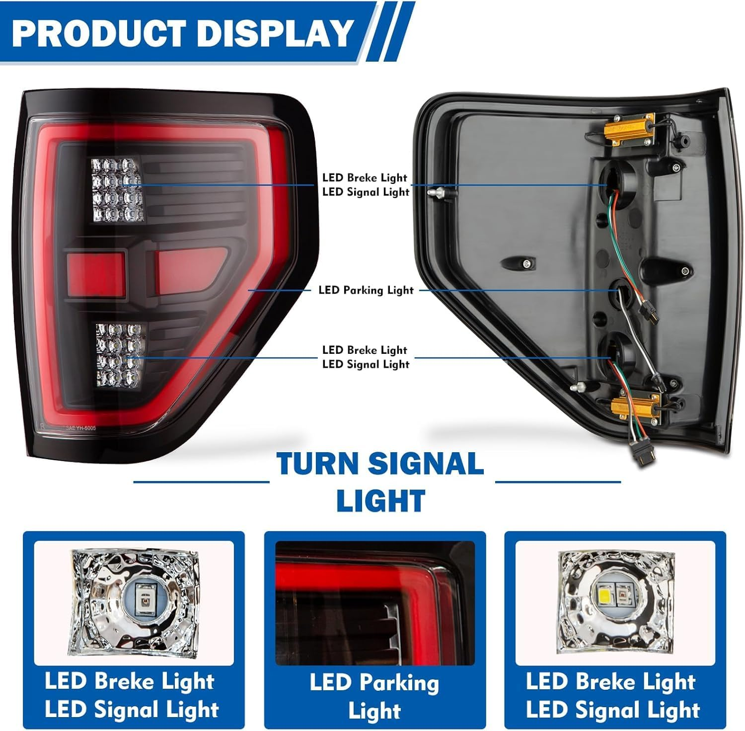 LED Tail Lights Assembly Comaptible with 2009-2014 F 150, Signal/Runnning Light Clear Glass/Transparentlamp Shade Matte Black Cover Left and Right Sides - Image 4