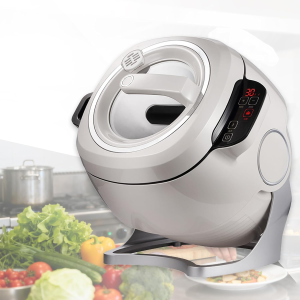 Electric Self Stirring Pot Automatic Cooking Machine, 1000W 6L Automatic Pot Stirrer for Cooking, 360° Rotating Stir Fry Machine, Multi-Function Kitchen Robot for Stewing & Frying (White)