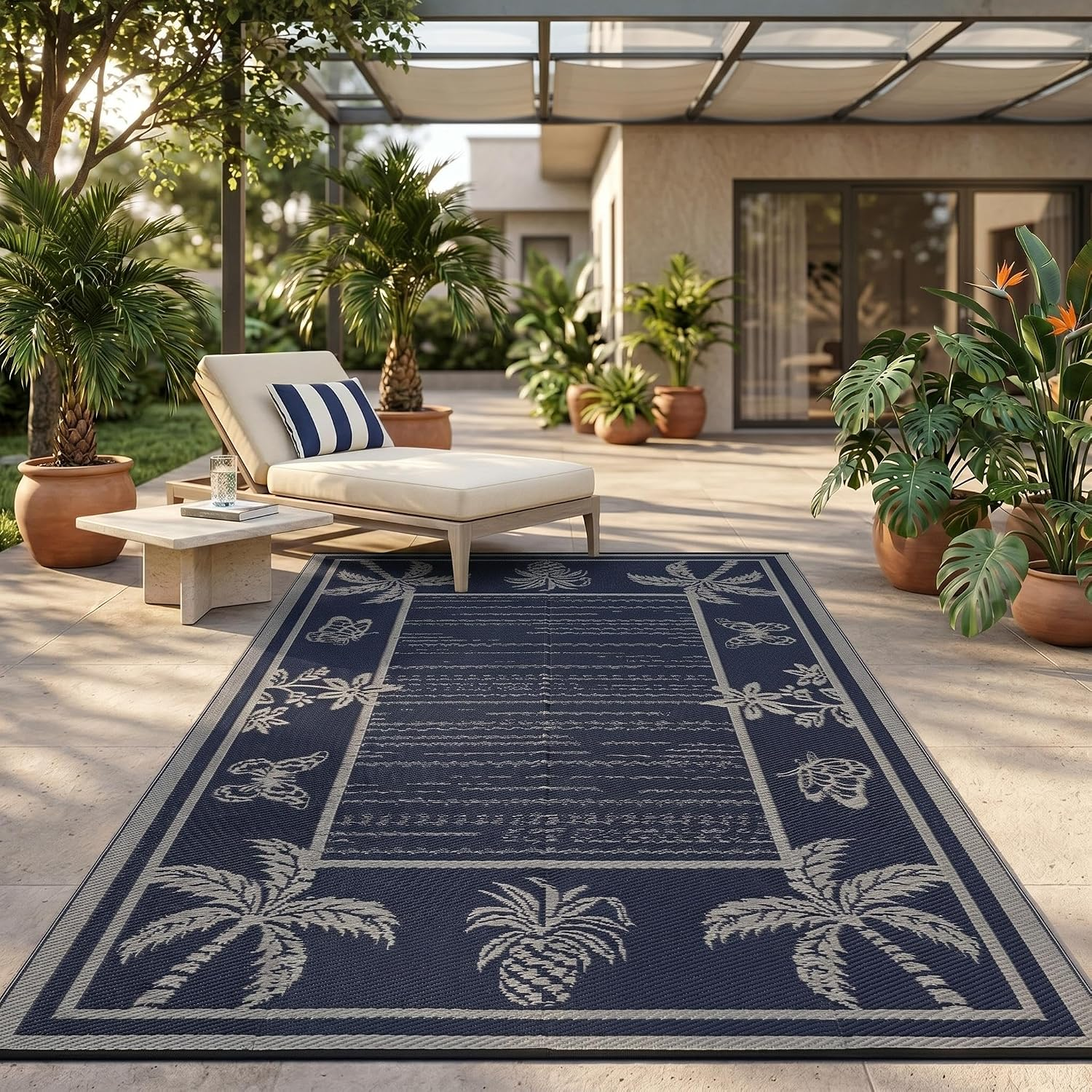 Outdoor Rug 8X10 Waterproof for Patios, Reversible Plastic Straw Rug, Tropical Leaf Indoor Outdoor Rugs, Large Area Rug for RV, Camping, Deck, Picnic Mat, outside Carpet - Image 7