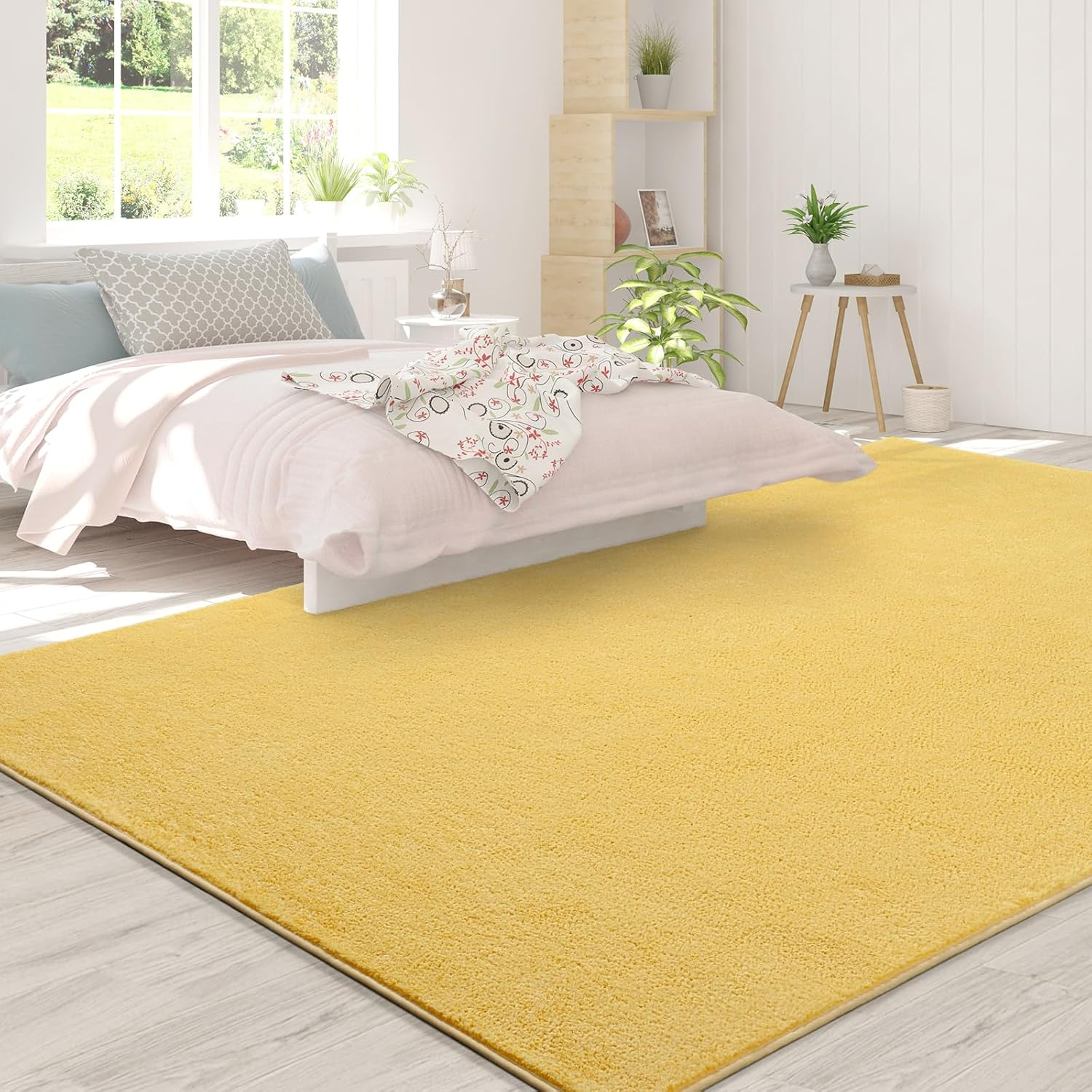 Area Rugs for Bedroom Living Room, 4X6 Yellow Super Soft Comfy Thickened Memory-Foam Indoor Carpets, Modern Aesthetic Minimalist Carpet for Boys Girls Adults Apartment Nursery Home Décor - Image 4