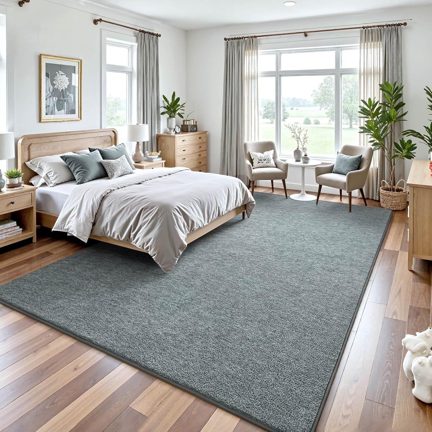 Living Room Rugs 7X10, Soft Modern Large Area Rug for Bedroom Washable Memory Foam Indoor Big Carpet Low Pile Minimalist Non Slip Rug for Classroom Dorm Kids Room Home Decor Grey and Green - Image 5