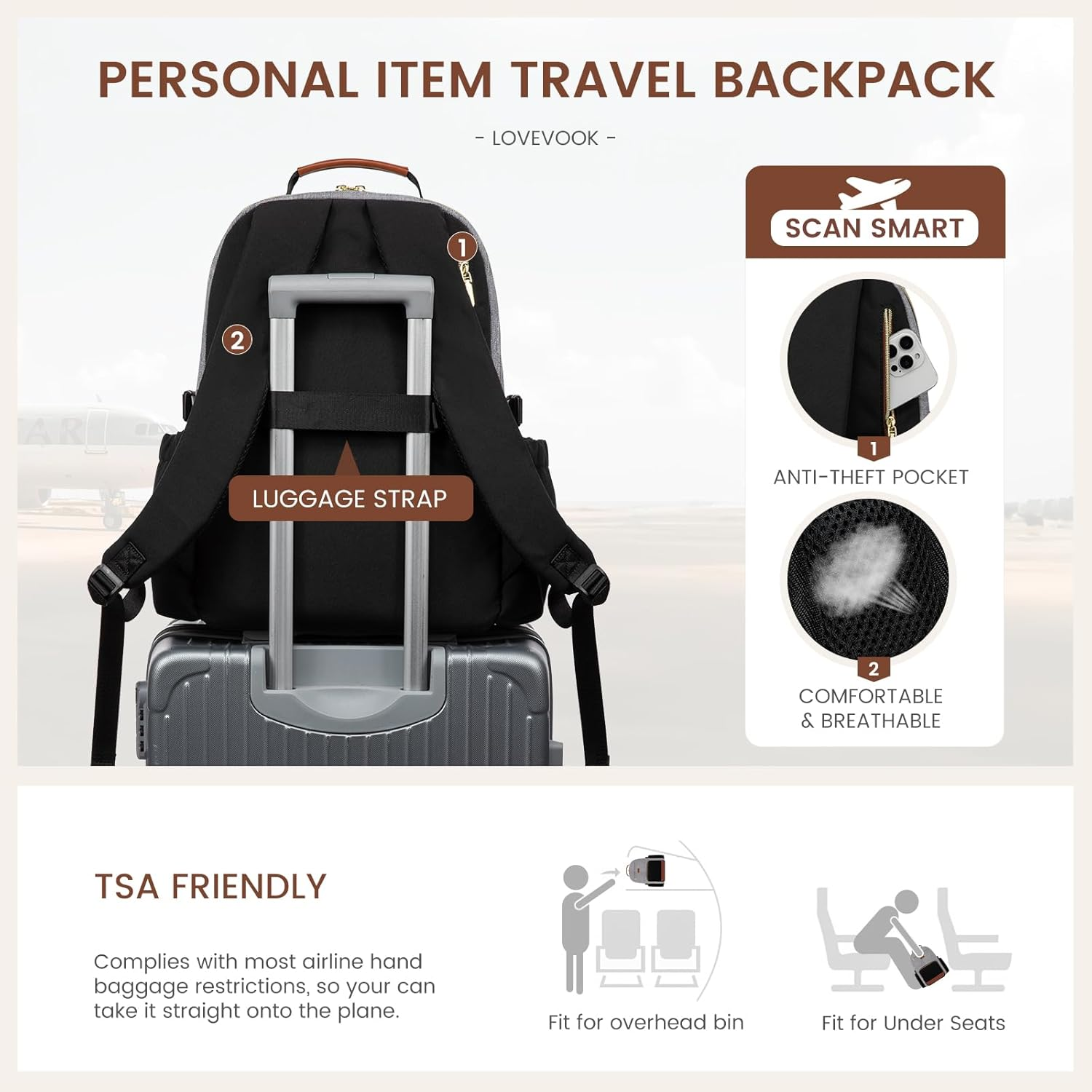 Laptop Backpack for Women with Pouch Pocket for Large Capacity Cup,17 Inch Teacher Nurse College Work Backpack Purse,Waterproof Laptop Bag Computer Back Pack for Travel, Grey-Black-Brown - Image 6