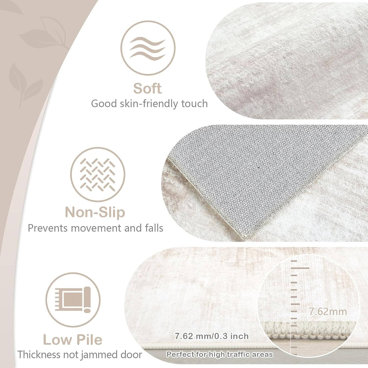 2X8 Runner Rug Washable Hallway Rugs: Modern Abstract Kitchen Rug Soft Non Slip Neutral Long Runners Stain Resistant Indoor Carpet for Entryway Bedroom Laundry Home(Beige,2'X8') - Image 6