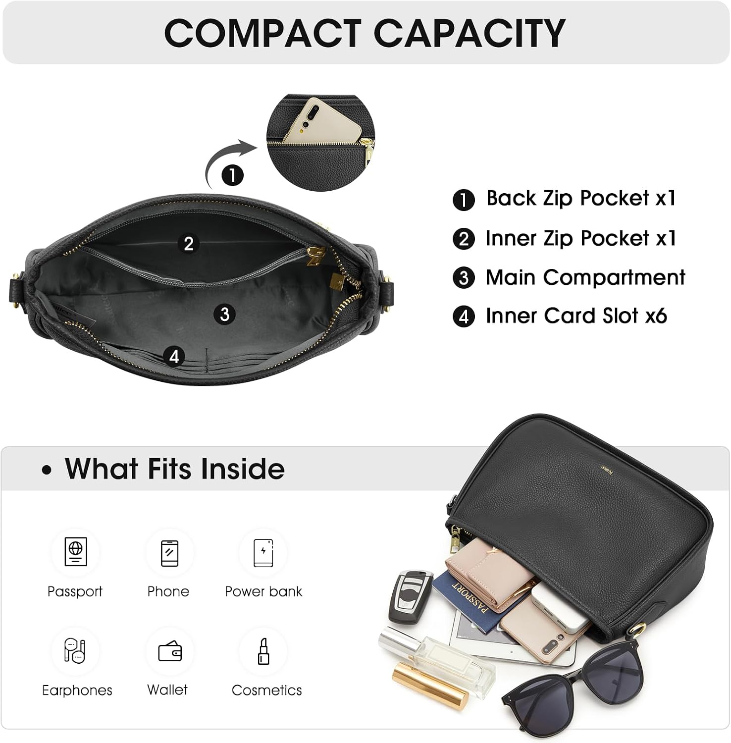 Shoulder Purse for Women, Medium Leather Crossbody Bag Trendy, Hanbags Purses, Small Hobo Bags with 2 Removable Straps - Image 4