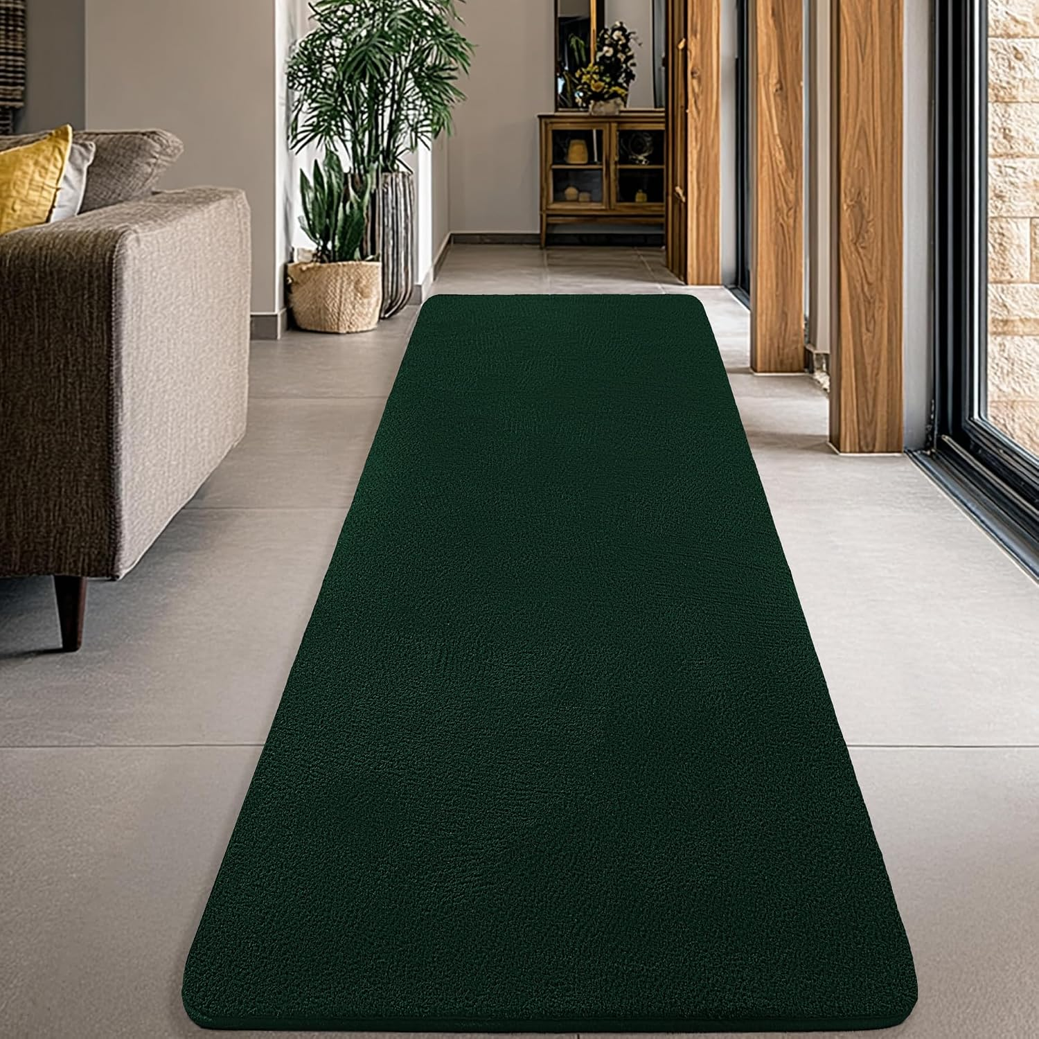 Large Modern Runner Rugs for Living Room Bedroom, 2X8 Feet Dark Green Ultra Soft Thickened Memory-Foam Indoor Rug, Comfy Aesthetic Solid Minimalist Carpets for Girls Boys Nursery Dorm Home Decor - Image 7
