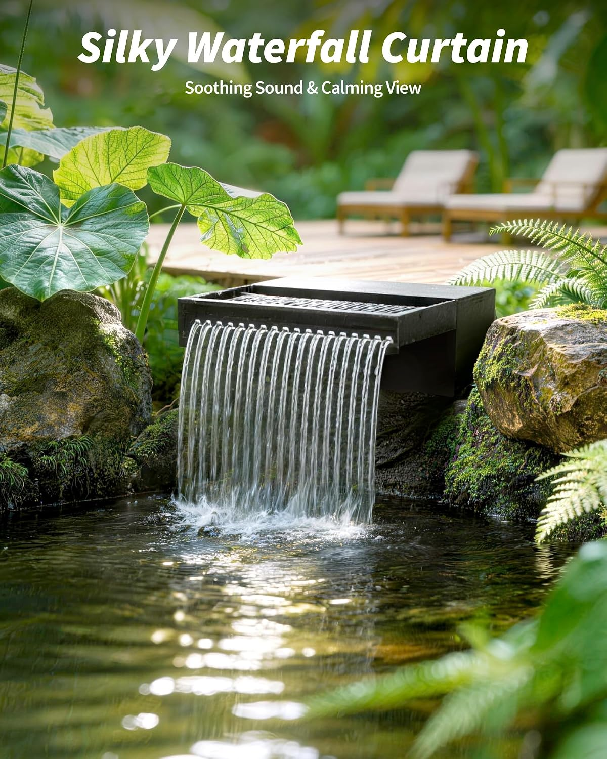 55W Solar Pond Waterfall Spillway with Fountain Pump, 304 Stainless Steel & Filtration System Pond Waterfall, 9.8FT Tubing for Koi Ponds, Garden Fountains & Landscape Water Features-P5552S - Image 4