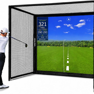 Golf Simulator Enclosure, 10X8Ft Golf Hitting Net Cage with HD Impact Screen & Foam Padding, Indoor Golf Practice Net for Home Garage