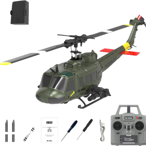 RC ERA C032 UH-1 Huey Helicopter - Remote Control Helicopters for Adult, 1/48 Sacle 2.4G 6CH Gyro Stabilized Aircraft with Altitude Hold & Optical Flow,3D Stunt Drone (Green)
