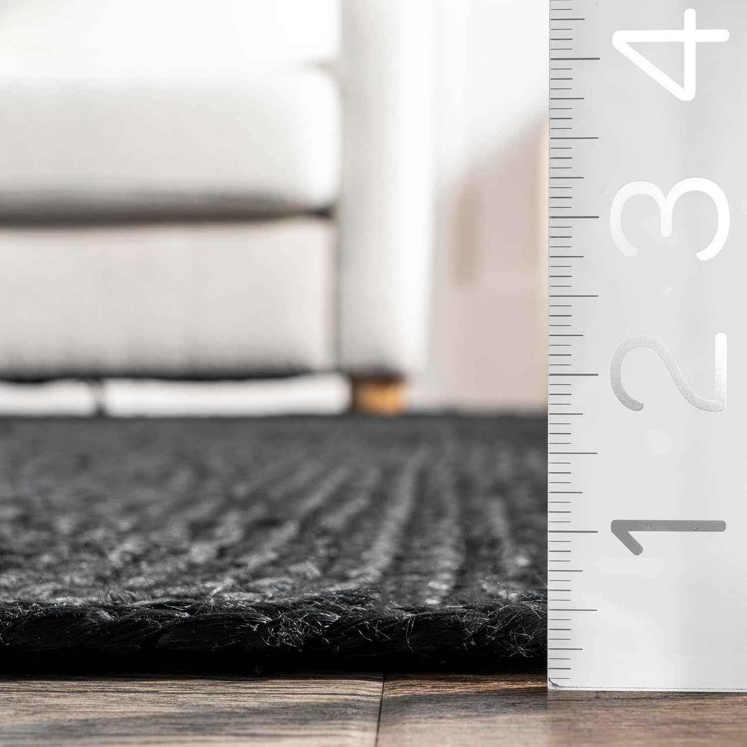 6X9 Rigo Jute Hand Woven Area Rug, Black, Solid Farmhouse Design, Natural Fiber, for Bedroom, Living Room, Dining Room, Hallway, Office, Kitchen, Entryway - Image 2