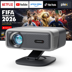 [Now with Netflix & 4200 ANSI] 4K Projector with Wifi and Bluetooth,Tof Real-Time Auto Focus Projector,  Outdoor Movie Home Proyector with Omni-Adjustable Stan(Silver)