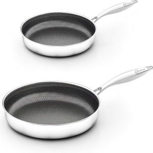 10-12 Inch Hybrid Tri-Ply Stainless Steel Ceramic Nonstick Frying Pan Set, Skillets, Induction Cooking Pan, Oven & Dishwasher Safe