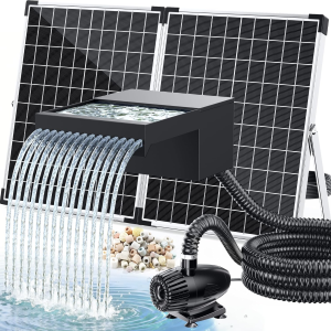 55W Solar Pond Waterfall Spillway with Fountain Pump, 304 Stainless Steel & Filtration System Pond Waterfall, 9.8FT Tubing for Koi Ponds, Garden Fountains & Landscape Water Features-P5552S
