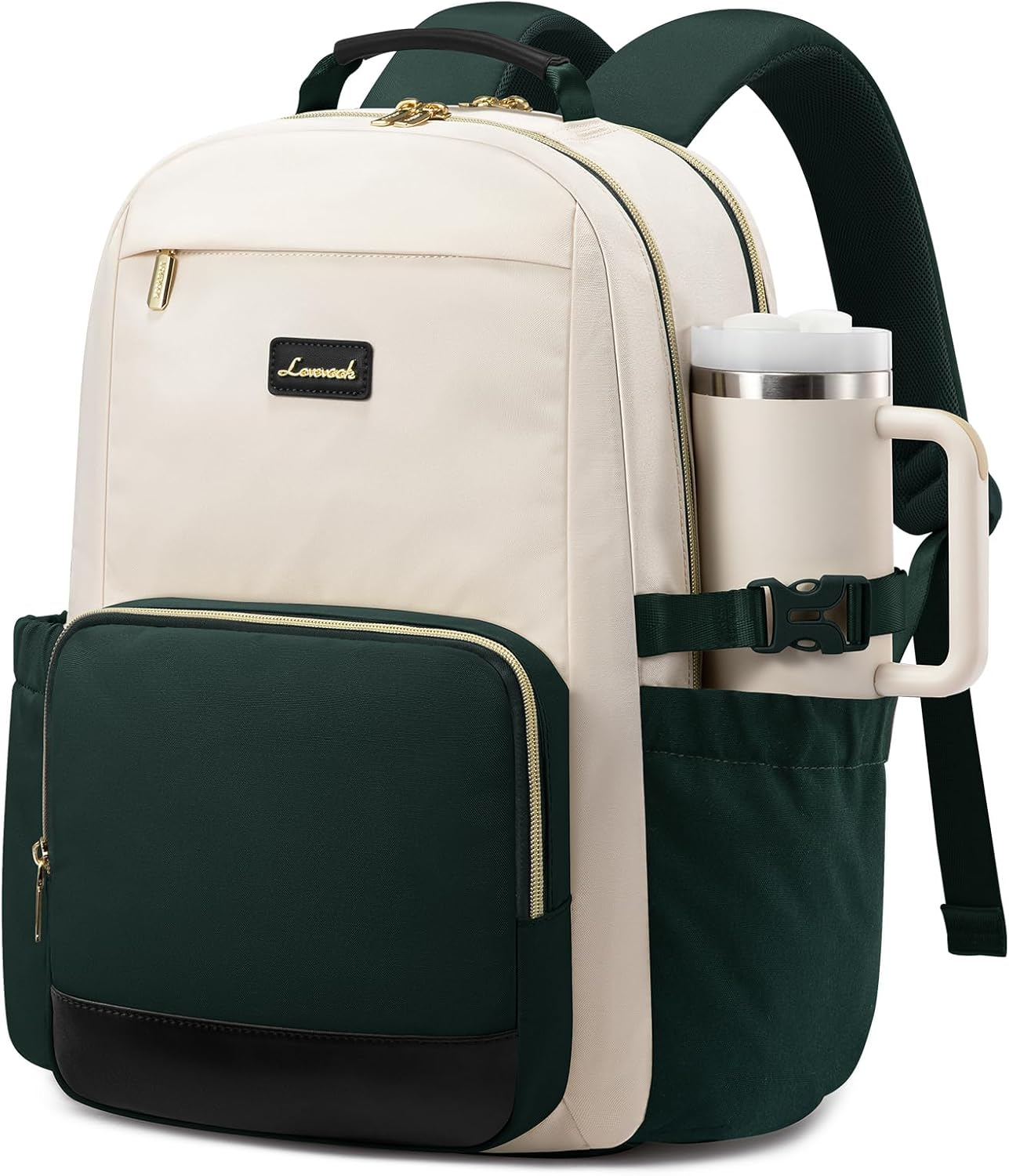 Laptop Backpack for Women with Pouch Pocket for Large Capacity Cup,15.6 Inch Teacher Nurse College Work Backpack Purse,Waterproof Laptop Bag Computer Back Pack for Travel, Beige-Green-Black