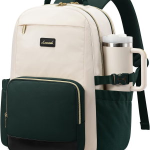 Laptop Backpack for Women with Pouch Pocket for Large Capacity Cup,17 Inch Teacher Nurse College Work Backpack Purse,Waterproof Laptop Bag Computer Back Pack for Travel, Beige-Green-Black