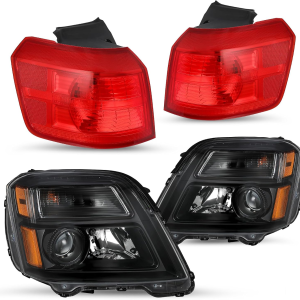 Headlight & Taillight Assembly Fits for 2016 2017 GMC Terrain SUV SL/SLT/SLE Projector Factory Headlamp LH+RH Pair Black Housing Amber Reflector with All Bulbs