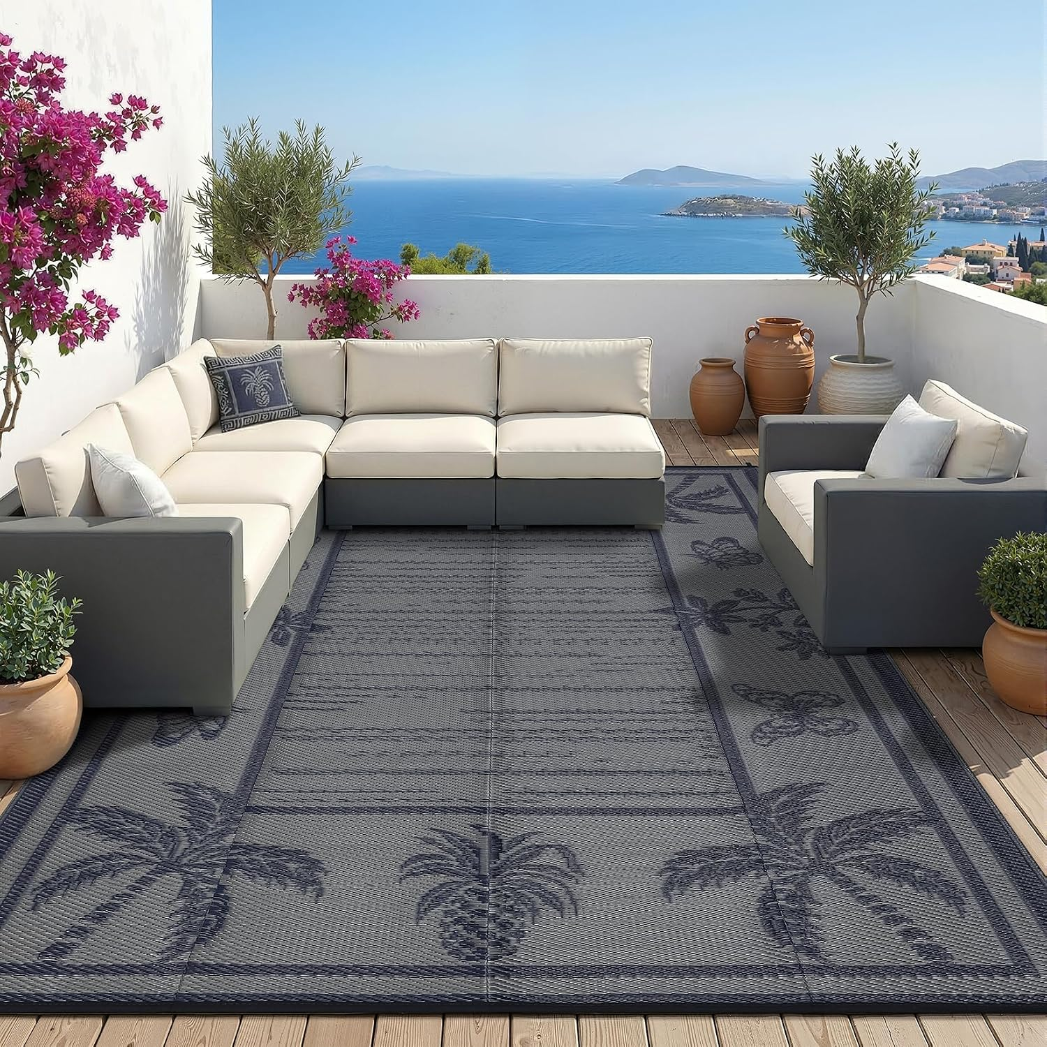 Outdoor Rug 8X10 Waterproof for Patios, Reversible Plastic Straw Rug, Tropical Leaf Indoor Outdoor Rugs, Large Area Rug for RV, Camping, Deck, Picnic Mat, outside Carpet - Image 9