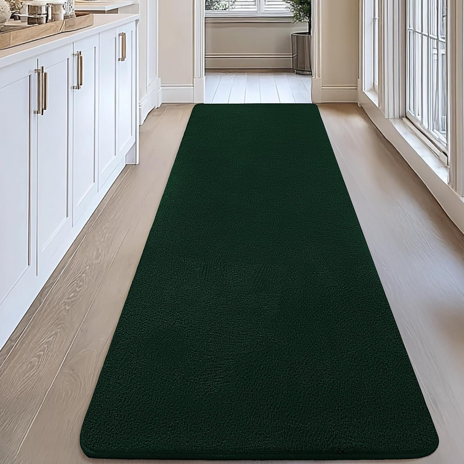 Large Modern Runner Rugs for Living Room Bedroom, 2X8 Feet Dark Green Ultra Soft Thickened Memory-Foam Indoor Rug, Comfy Aesthetic Solid Minimalist Carpets for Girls Boys Nursery Dorm Home Decor - Image 3