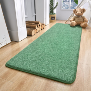 Soft Hallway Runner Rug, 2X8 Bedside Runner Rugs for Bedroom Living Room Non Slip Washable Modern Memory Foam Rug Low Pile Kitchen Runner Rugs for Nursery Dorm Kids Room Decor Green